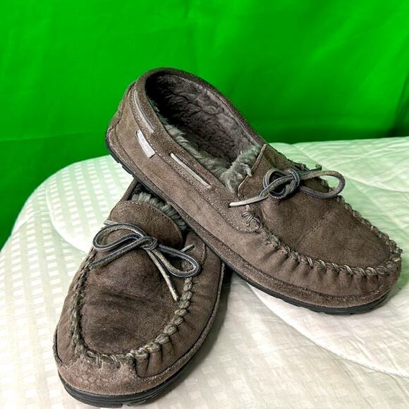 L.L.Bean Men’s Grey Slippers Size 8 Fuzzy Warm - Picture 6 of 11